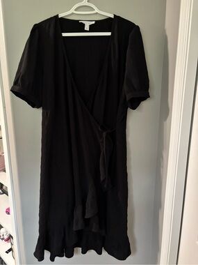 Addition Elle Black Wrap Ruffle Dress - Size: 18